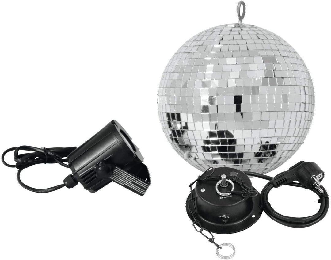 EUROLITE Spiegelkugelset 20cm mit LED Spot | Set bestehend aus Motor, Spiegelkugel, Kette und Pinspo