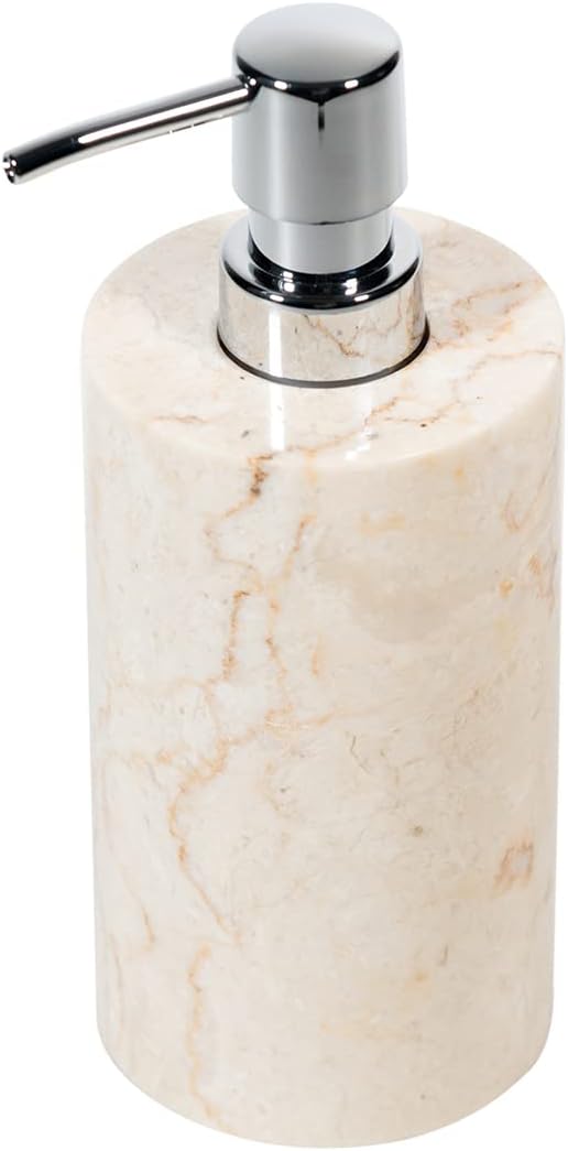 WOHNFREUDEN Marmor Seifenspender Creme 15 cm - Bad Seifenspender Stein Accessoire
