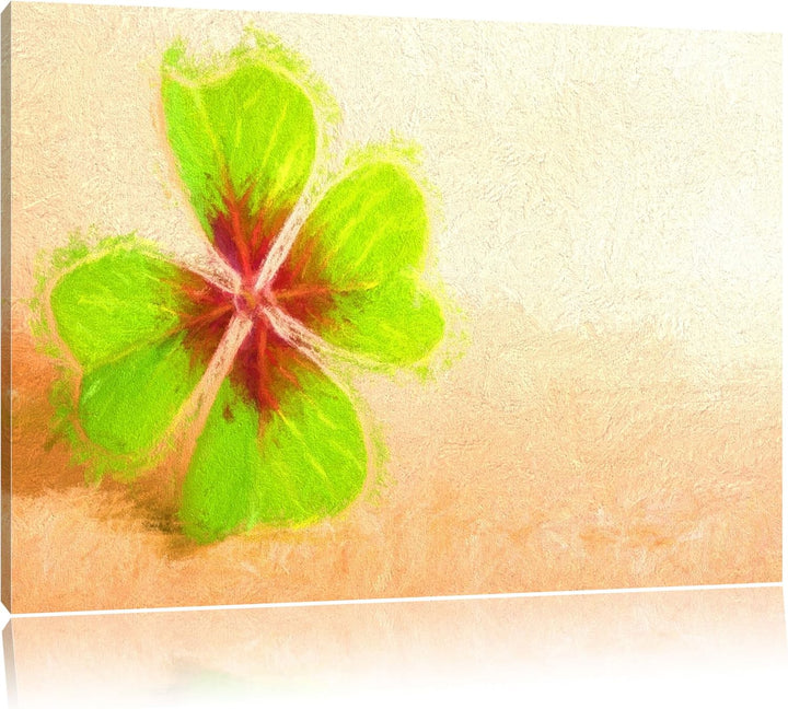 Glücks Kleeblatt mit 4 Blättern Deluxe Format: 100x70 cm auf Leinwand, XXL riesige Bilder fertig ger