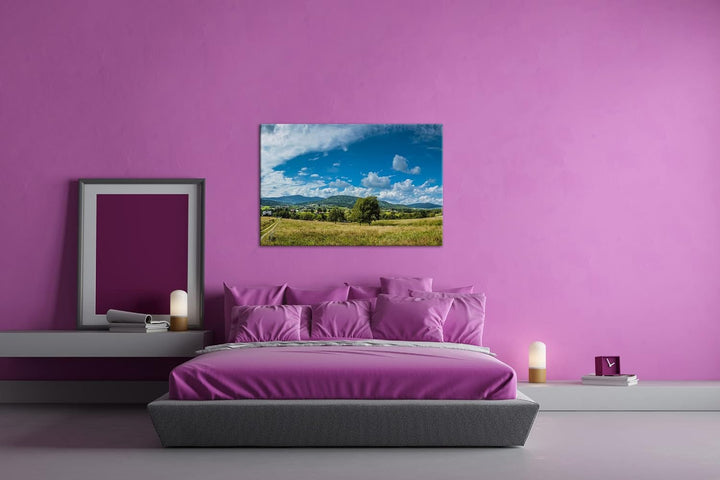 deyoli schöne Landschaft mit Bergen im Format: 80x60 als Leinwandbild, Motiv fertig gerahmt auf Echt