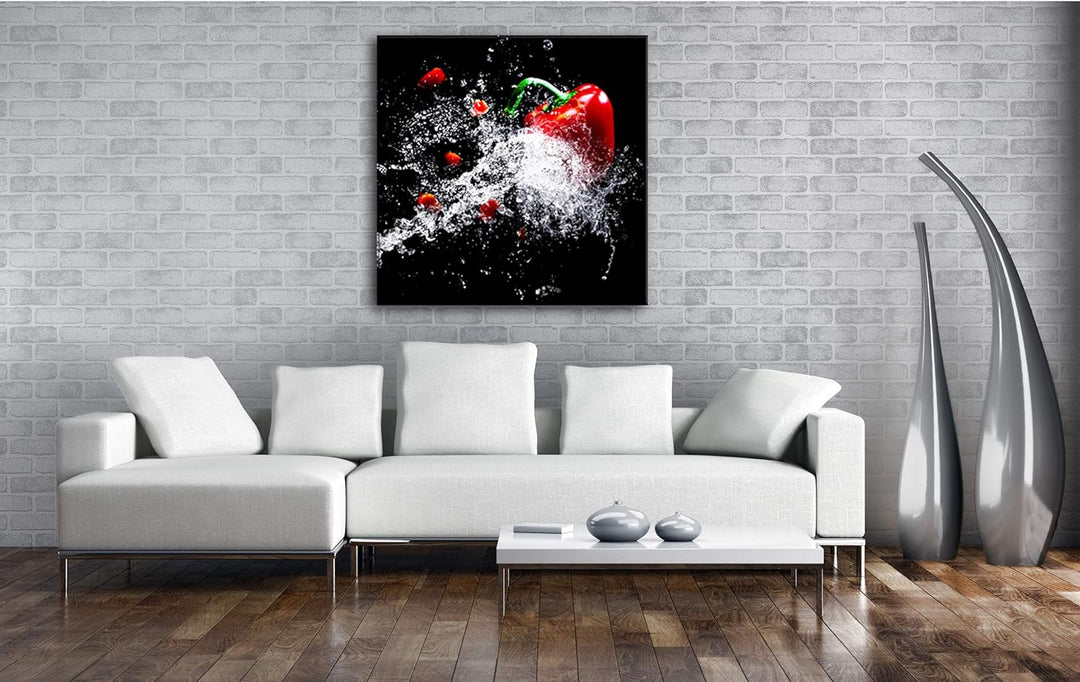 deyoli nasse Paprika Format: 70x70 als Leinwandbild, Motiv fertig gerahmt auf Echtholzrahmen, Hochwe