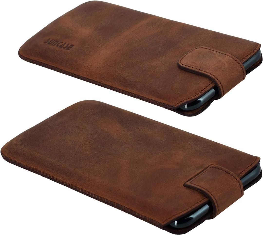 Suncase ECHT Ledertasche Leder Etui *Slim-Edition* für Swissvoice G50 Leder Hülle Handytasche (mit R