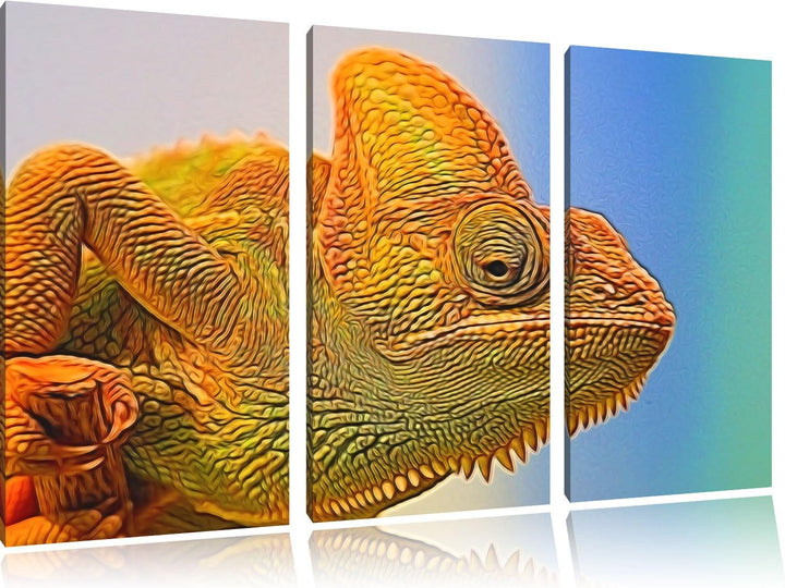 gelbes Chamäleon NewArt 3-Teiler Leinwandbild 120x80 Bild auf Leinwand, XXL riesige Bilder fertig ge