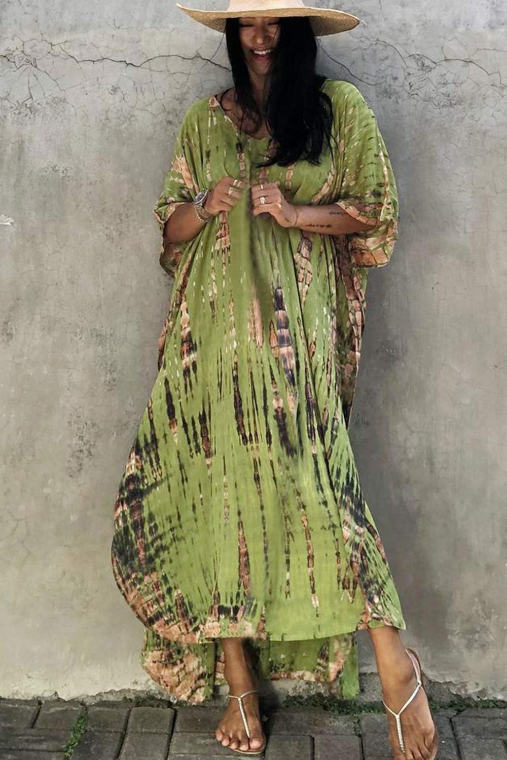 YouKD Sommer Blumen Long Kaftan Bohemian Loungewear Beach Badeanzug Vertuschen Maxi Robe für Frauen