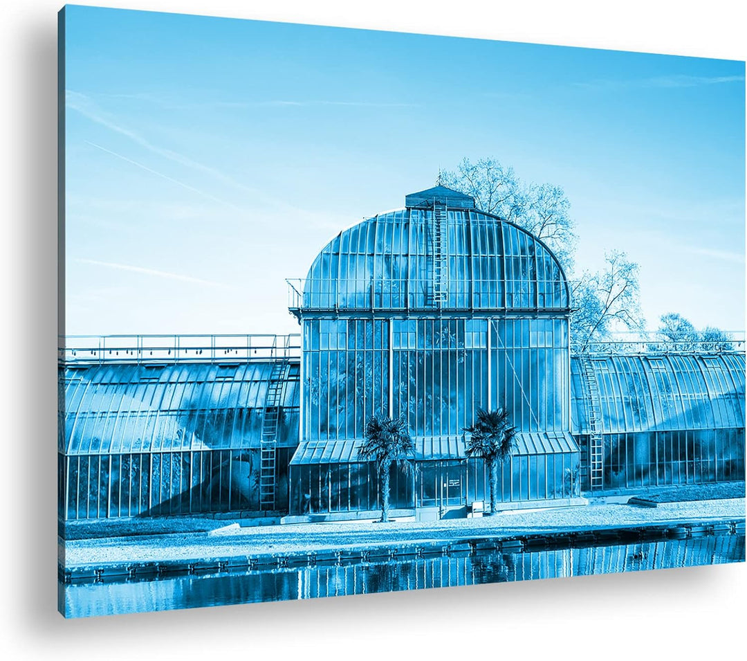 deyoli riesiges Gewächshaus Format 80x60 Effekt: Monocrome Blau als Leinwandbild, Motiv fertig gerah