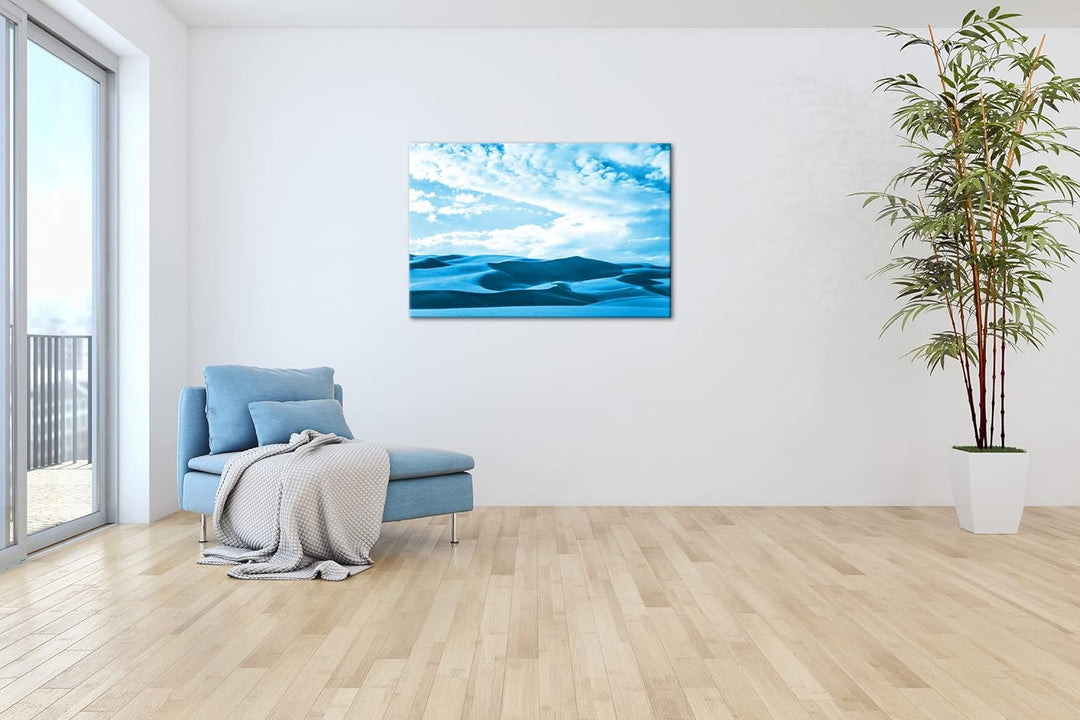 deyoli Wüstendünen Format 80x60 Effekt: Monocrome Blau als Leinwandbild, Motiv fertig gerahmt auf Ec