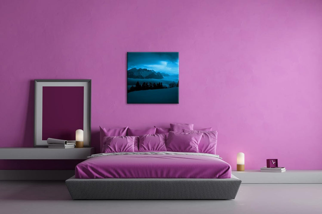 deyoli verschneite Berggipfel Format: 60x60 Effekt: Monocrome Blau als Leinwand, Motiv fertig gerahm