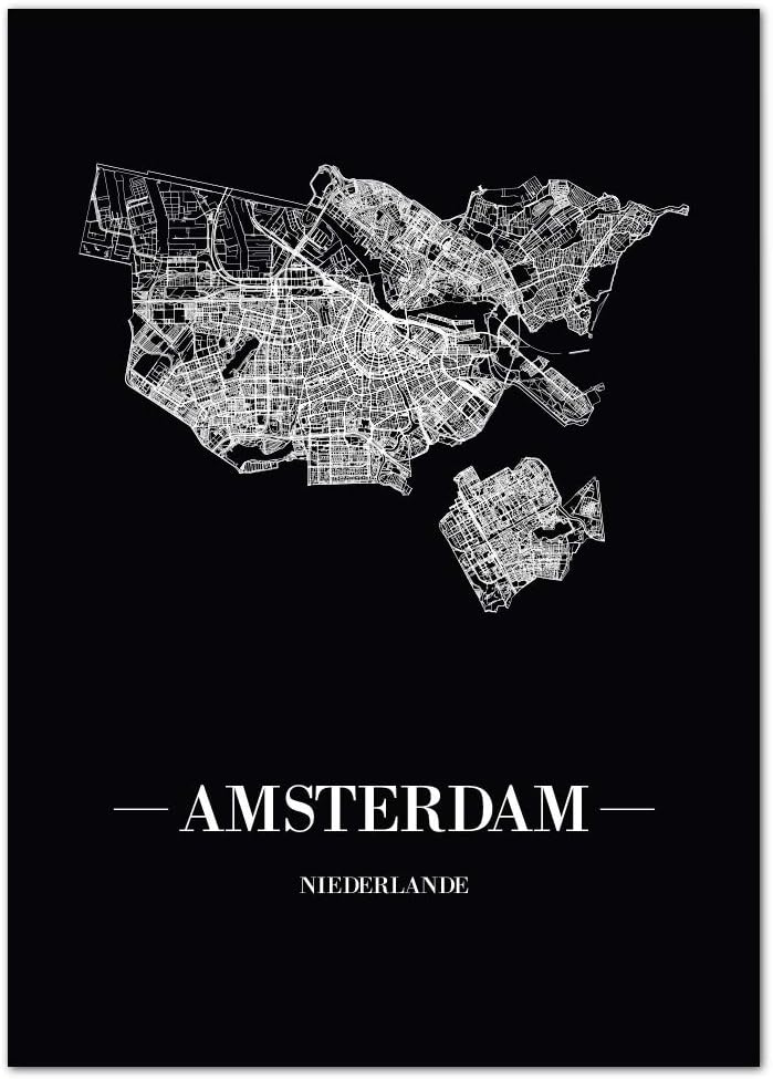 JUNIWORDS Stadtposter, Amsterdam, Wähle eine Grösse, 40 x 60 cm, Poster, Schrift A, Schwarz 40 x 60