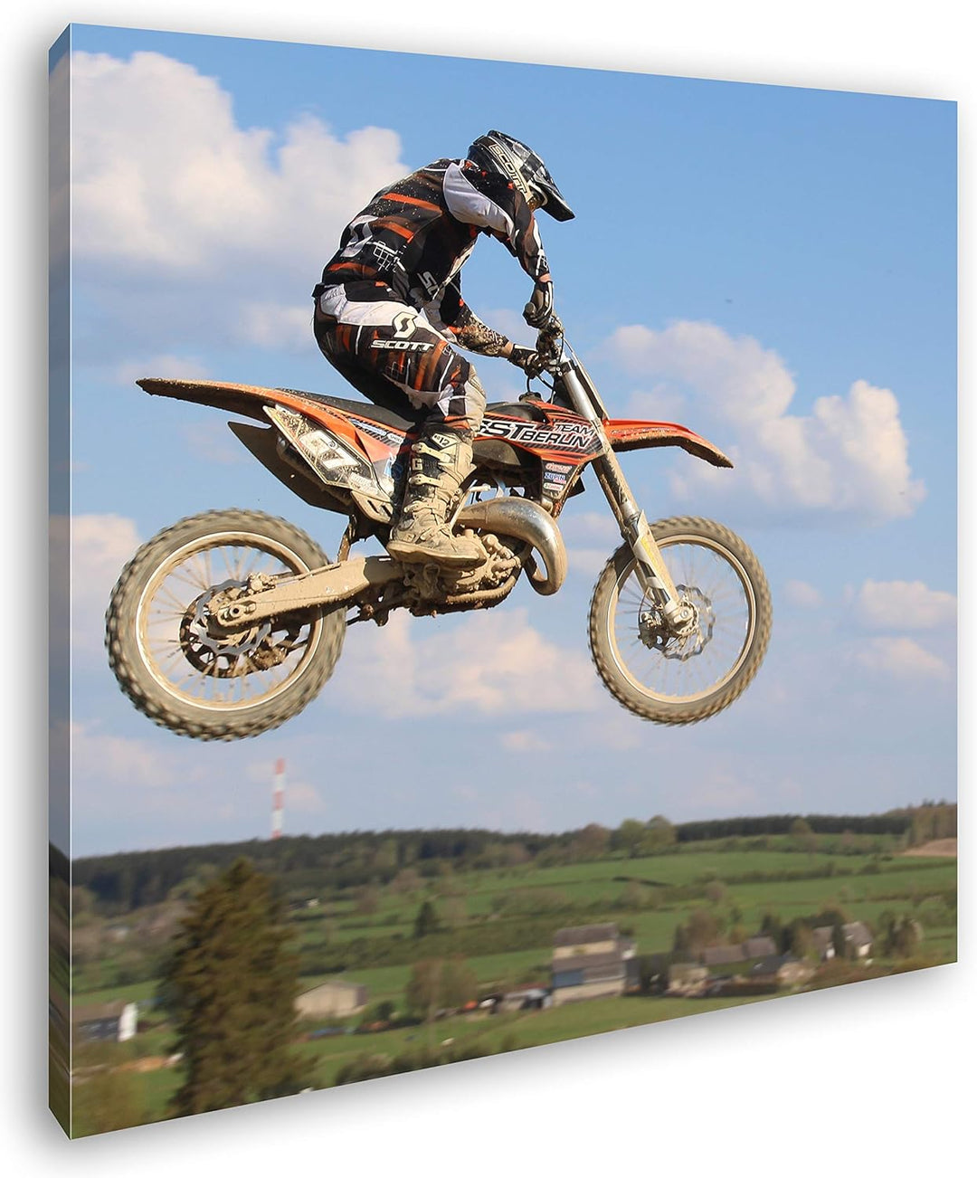 deyoli Motocross Stunt Format: 70x70 als Leinwandbild, Motiv fertig gerahmt auf Echtholzrahmen, Hoch