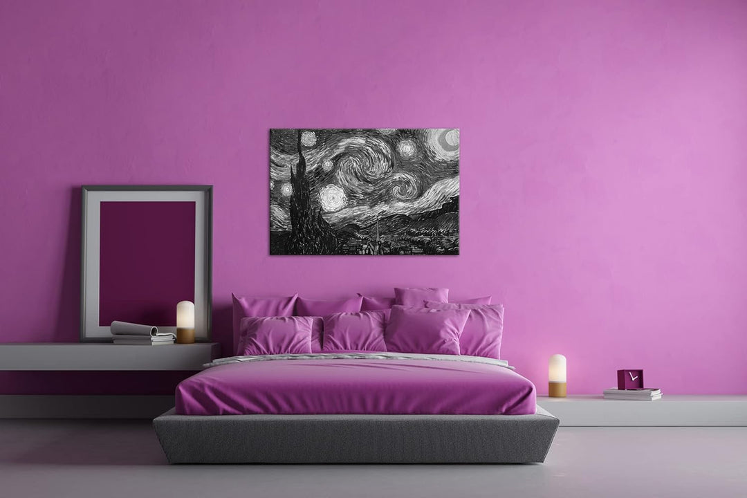 deyoli Sternenklarer Himmel Van Gogh Format: 120x80 Effekt: Schwarz&Weiss als Leinwandbild, Motiv fe