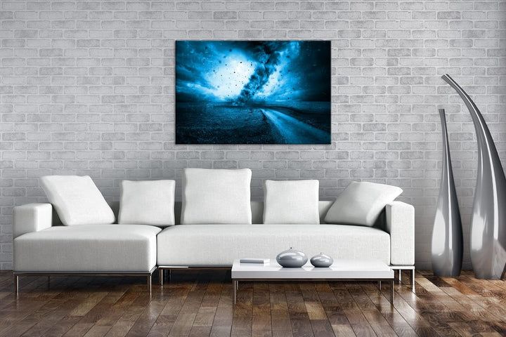 deyoli wütender Tornado Format: 80x60 Effekt: Monocrome Blau als Leinwand, Motiv fertig gerahmt auf