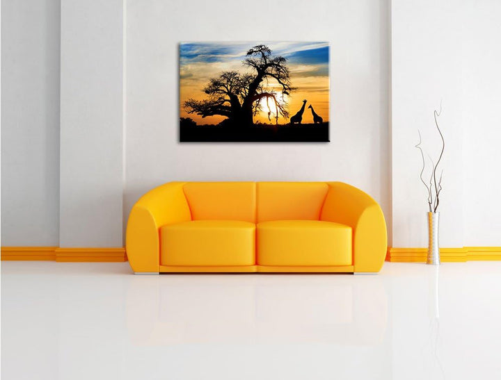 Pixxprint Zwei Giraffen in der Wüste als Leinwandbild/Grösse: 100x70 cm/Wandbild/Kunstdruck/fertig b