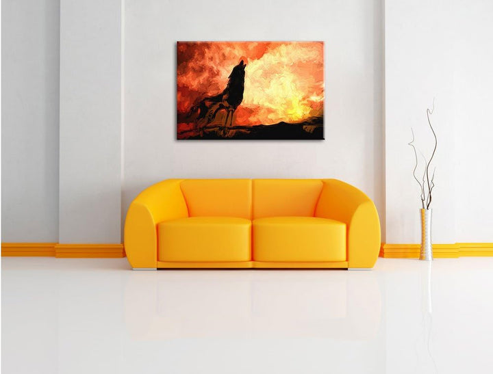 Pixxprint Wolf Heulen als Leinwandbild | Grösse: 100x70 cm | Wandbild | Kunstdruck | fertig bespannt