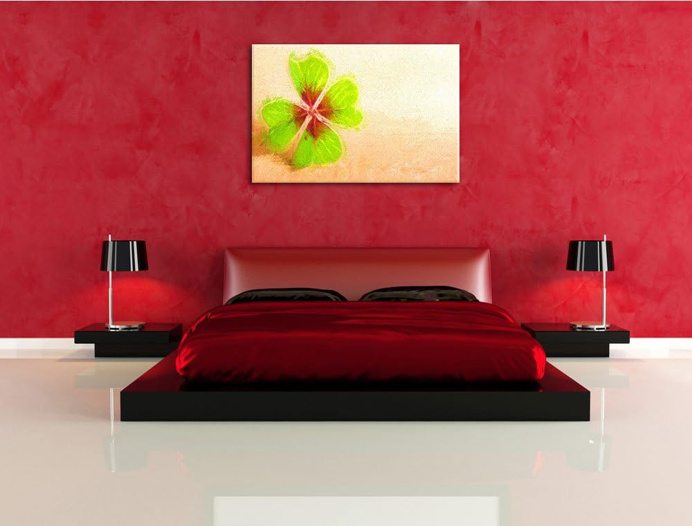 Glücks Kleeblatt mit 4 Blättern Deluxe Format: 100x70 cm auf Leinwand, XXL riesige Bilder fertig ger