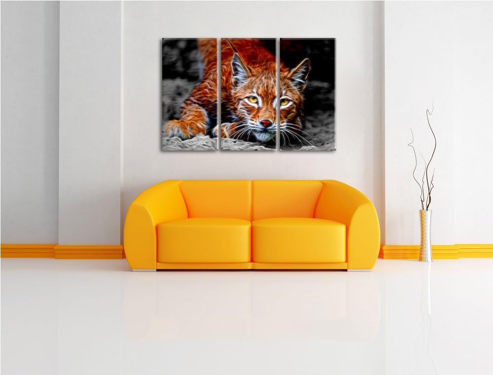 grosser wachsamer Luchs schwarz/weiss Deluxe 3-Teiler Leinwandbild 120x80 Bild auf Leinwand, XXL rie
