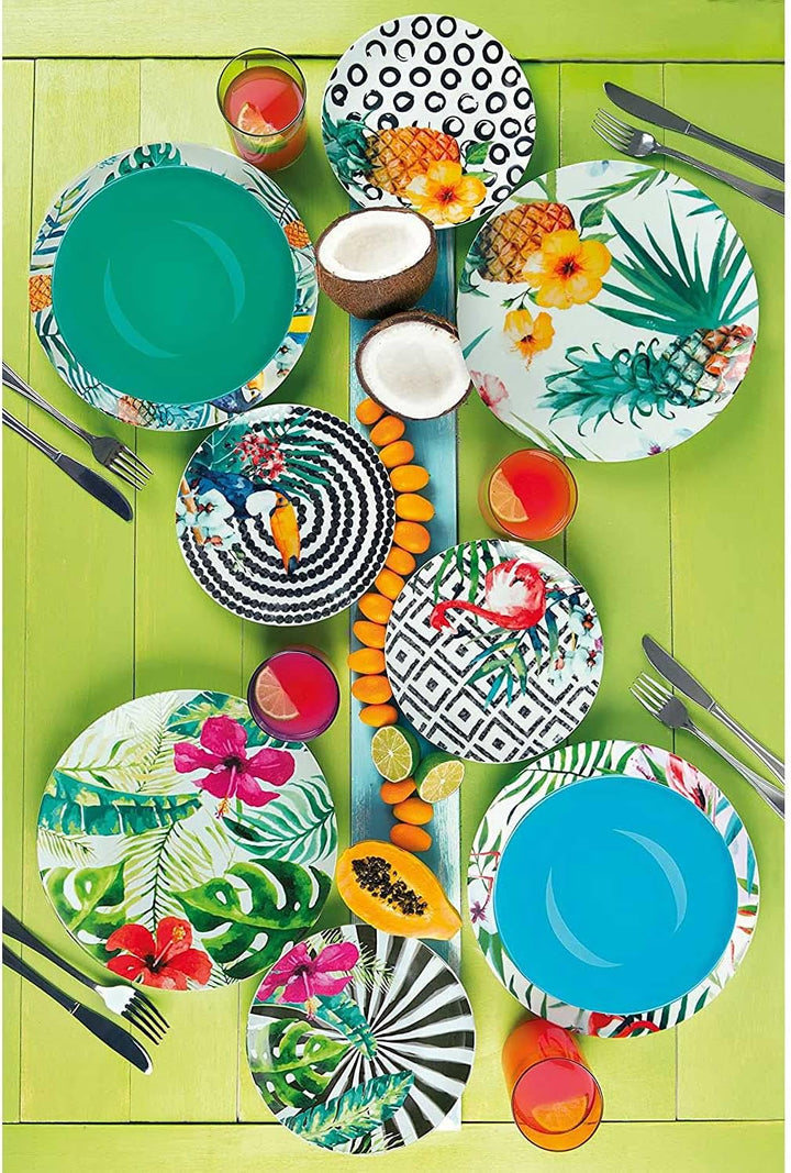 Excelsa Tropical Chic Teller-Set, 18 Stück, Porzellan, mehrfarbig Single, Single