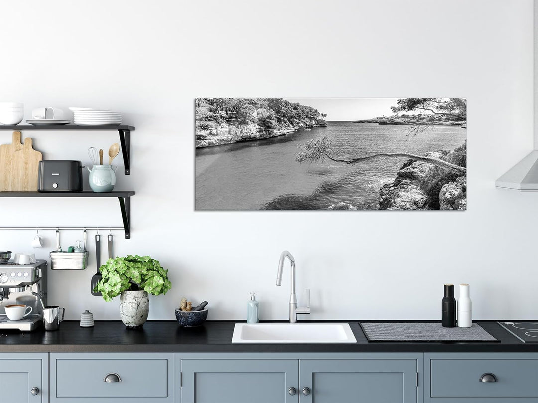 Glasbild Panorama | Wandbild aus Echtglas | Mallorca Bay Cove | 100x40 cm | inkl. Aufhängung und Abs