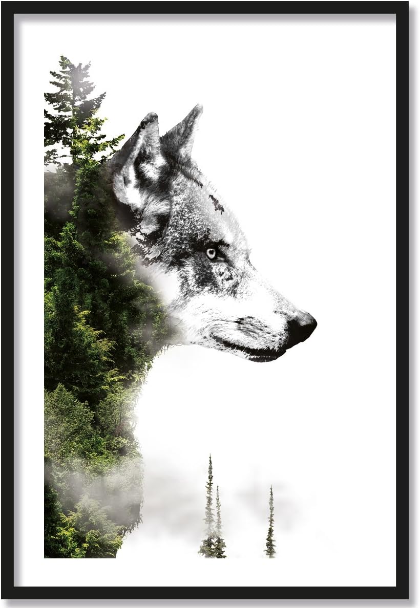 JUNIWORDS Poster mit/ohne Holzrahmen - Wähle ein Motiv - Forest Wolf - Wähle eine Grösse - 40 x 60 c