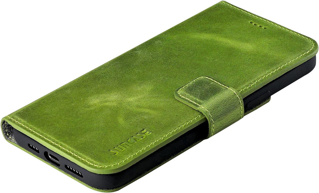 Suncase Book-Style Hülle kompatibel mit iPhone 12 Pro Max (6.7") Leder Tasche (Slim-Fit) Lederhülle