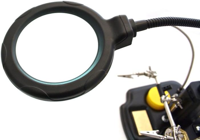 edi-tronic LED Tischlupenleuchte Lupe mit Zubehör Dritte Hand Metallschwamm Kolophonium Set Metallsc