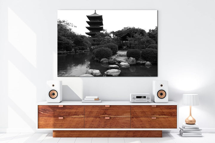 deyoli Japanischer Zen-Garten Effekt: Schwarz&Weiss,Format: 80x60 als Leinwandbild, Motiv fertig ger