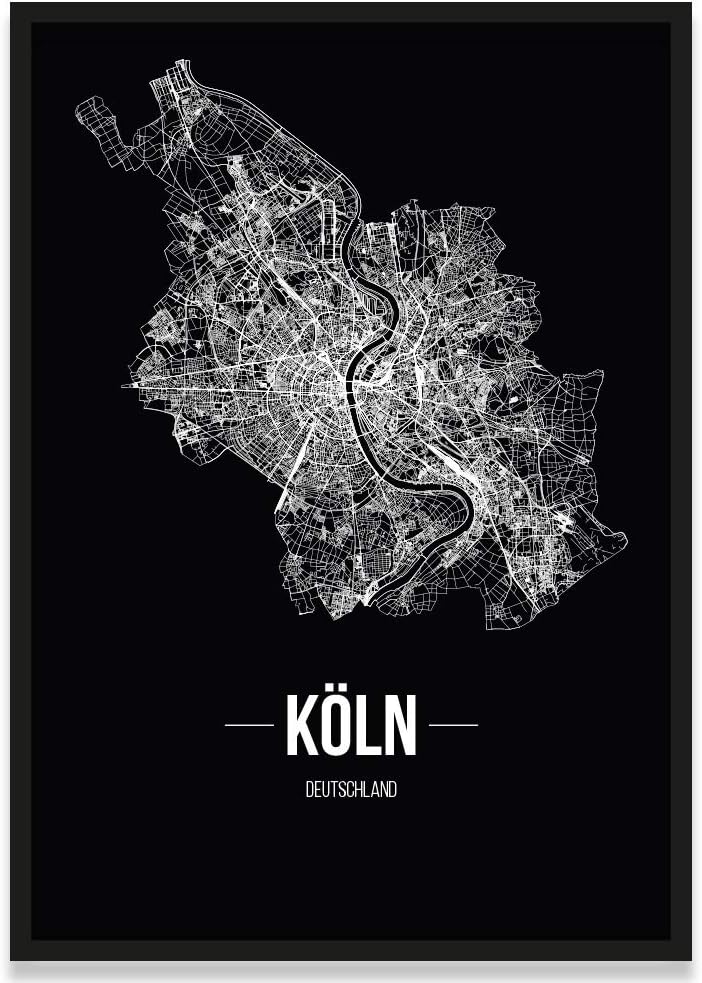 JUNIWORDS Stadtposter, Köln, Wähle eine Grösse, 40 x 60 cm, Poster mit Rahmen, Schrift B, Schwarz 40