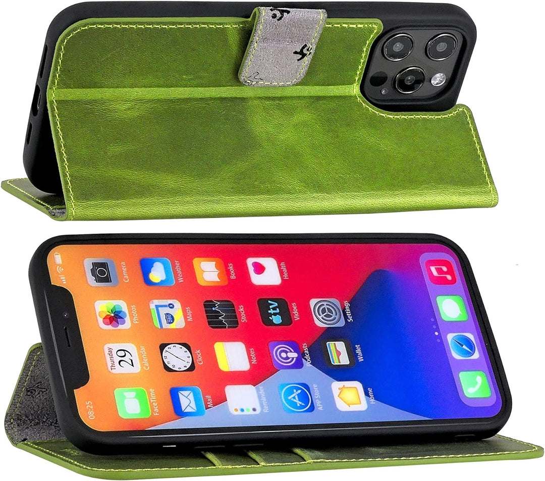 Suncase Book-Style Hülle kompatibel mit iPhone 12 Pro Max (6.7") Leder Tasche (Slim-Fit) Lederhülle