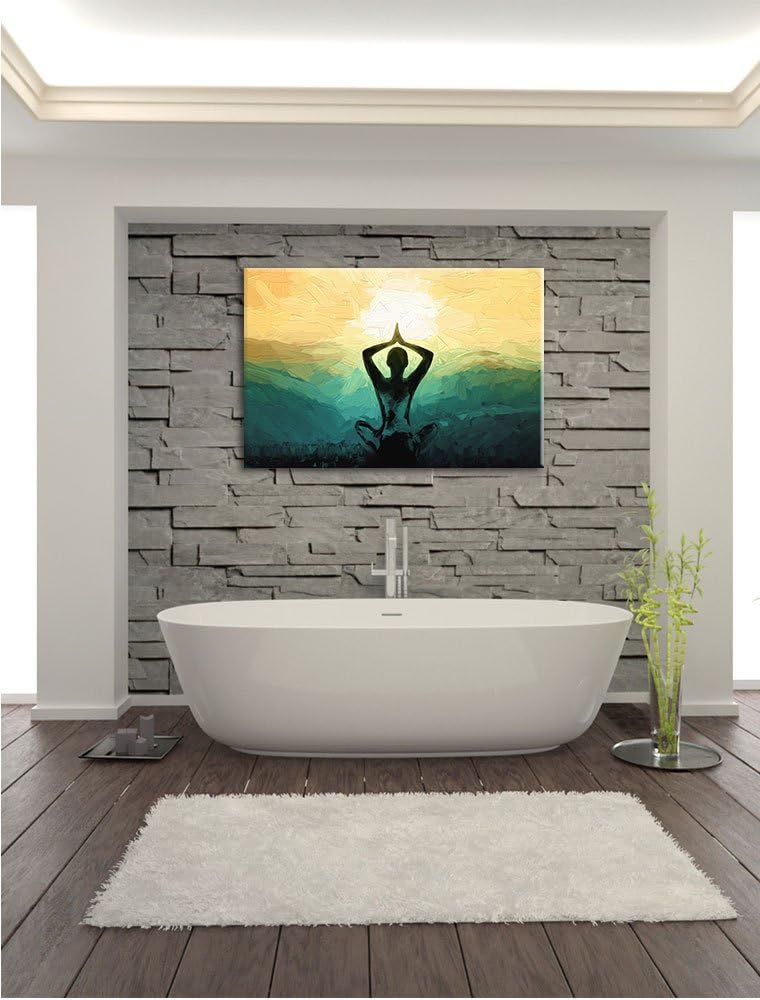 Pixxprint Yoga und Meditation in den Bergen Kunst Pinsel Effekt, Format: 100x70 auf Leinwand, XXL ri