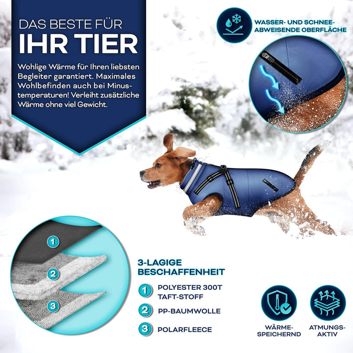 TRESKOยฎ Hundejacke Winter mit Reflektoren inkl. 15 Stรผck Kotbeutel + Spender | Hunderegenmantel wass