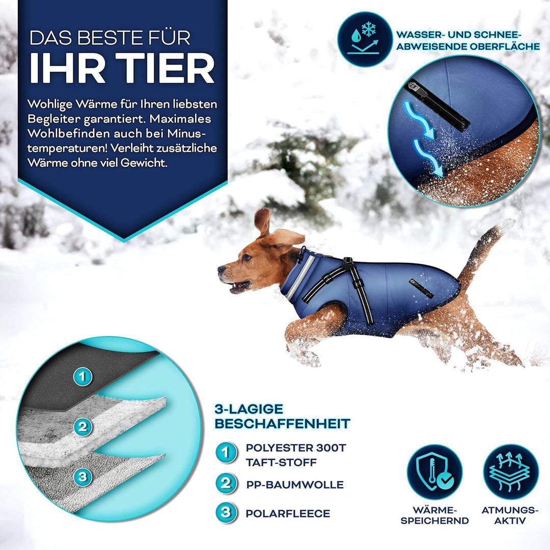 TRESKOยฎ Hundejacke Winter mit Reflektoren inkl. 15 Stรผck Kotbeutel + Spender | Hunderegenmantel wass