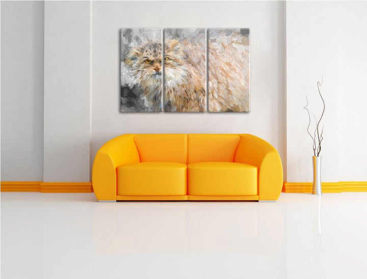 gereizte kleine Manul schwarz/weiss Deluxe 3-Teiler Leinwandbild 120x80 Bild auf Leinwand, XXL riesi