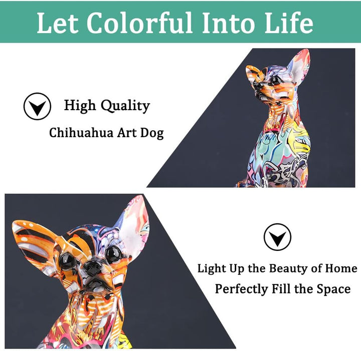 Chihuahua-Hundestatue aus Harz – Heimdekoration, bunte Chihuahua-Hundestatue, bunte Graffiti-Chihuah