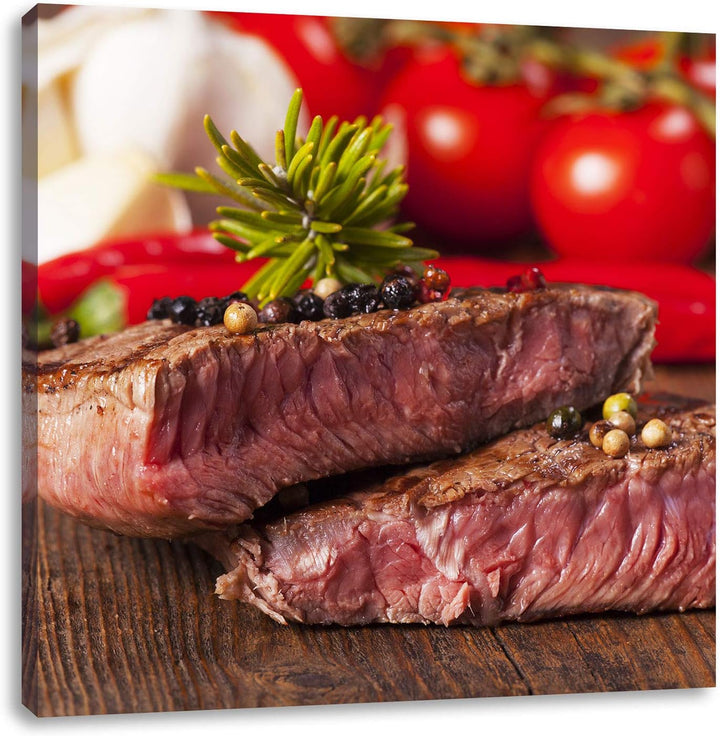 Saftiges Pfeffer Steak, Format: 70x70 auf Leinwand, XXL riesige Bilder fertig gerahmt mit Keilrahmen