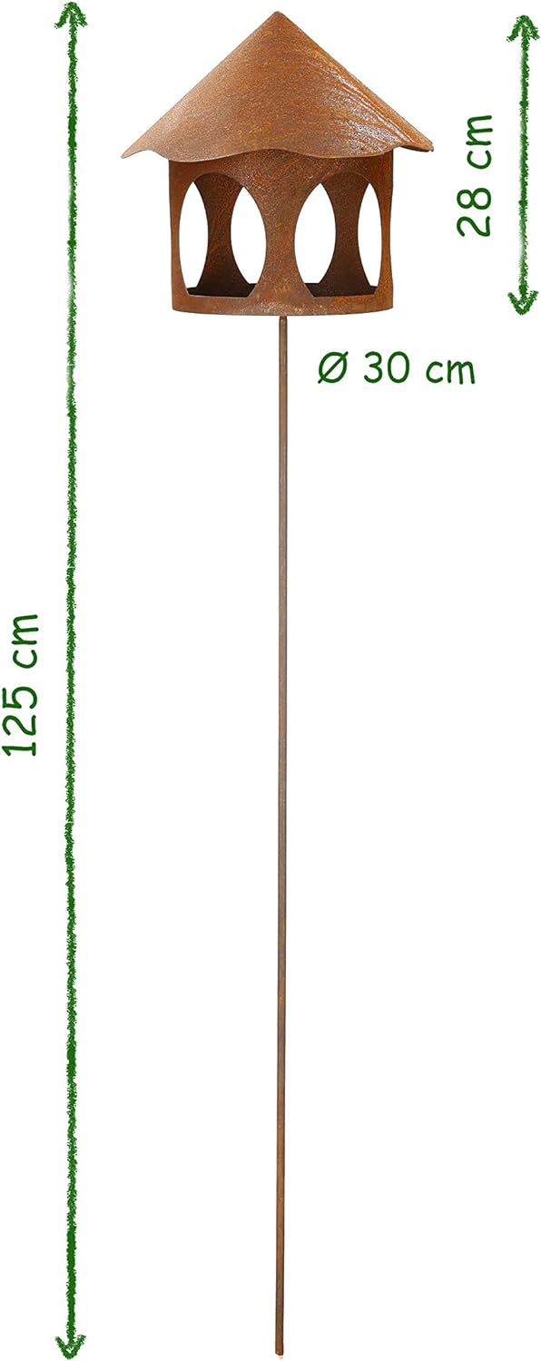 ecosoul Vogelhaus Futterstelle rund zum Stecken mit Stab Metall Rost Deko Kerzenhalter Stecker Stab