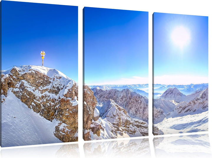 Pixxprint Zugspitze im Sonnenlicht als Leinwandbild | Grösse: 3 Teilig (120x80) | Wandbild| Kunstdru