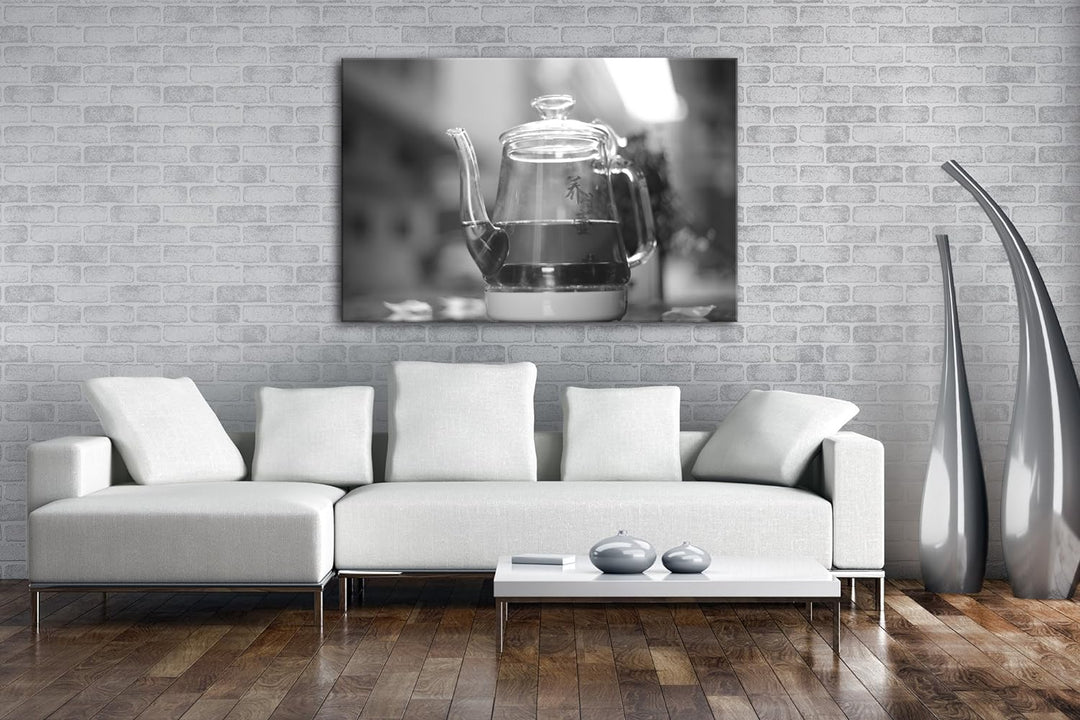 deyoli schwarzer Tee in eleganter Glaskanne Effekt: Schwarz/Weiss im Format: 80x60 als Leinwandbild,