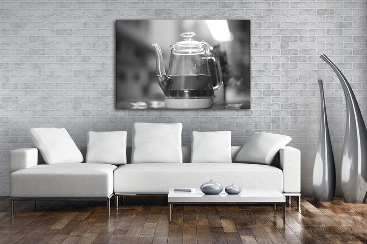 deyoli schwarzer Tee in eleganter Glaskanne Effekt: Schwarz/Weiss im Format: 80x60 als Leinwandbild,