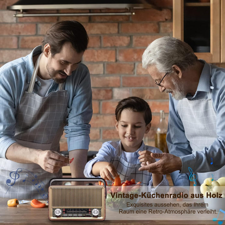 Retro Radio Bluetooth 5.0, Sentasi Nostalgie Radio mit 1200mAh Wiederaufladbare Batterie, AM SW FM V