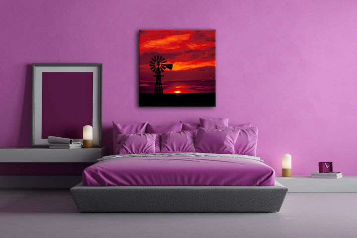 deyoli Windmühle im Abendrot Format: 60x60 als Leinwand, Motiv fertig gerahmt auf Echtholzrahmen, Ho