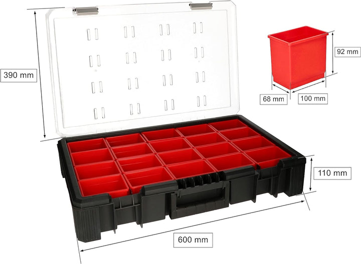 KOTARBAU® Tragbarer Sortimentskasten WRC 39x60x11 cm Aufbewahrungsbox mit Kammern aus Polycarbonat H
