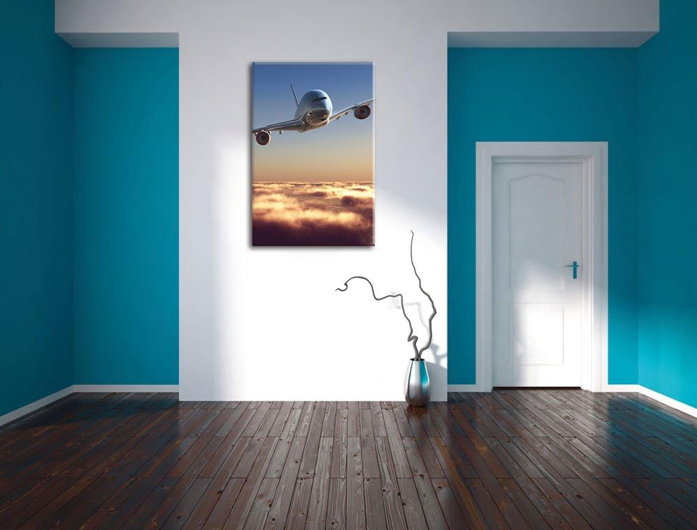Flugzeug über den Wolken, Format: 100x70 auf Leinwand, XXL riesige Bilder fertig gerahmt mit Keilrah