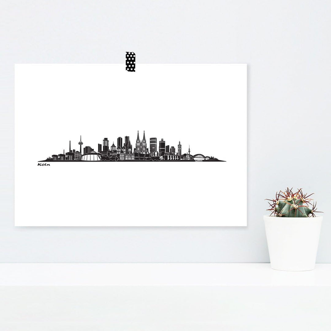 JUNIWORDS Poster mit/ohne Holzrahmen, Wähle ein Motiv, Skyline Köln, Wähle eine Grösse, 60 x 90 cm (