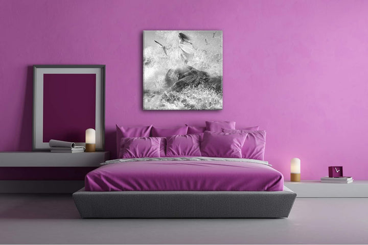 deyoli Spritzige Wellen Format: 70x70 Effekt: Schwarz&Weiss als Leinwandbild, Motiv auf Echtholzrahm