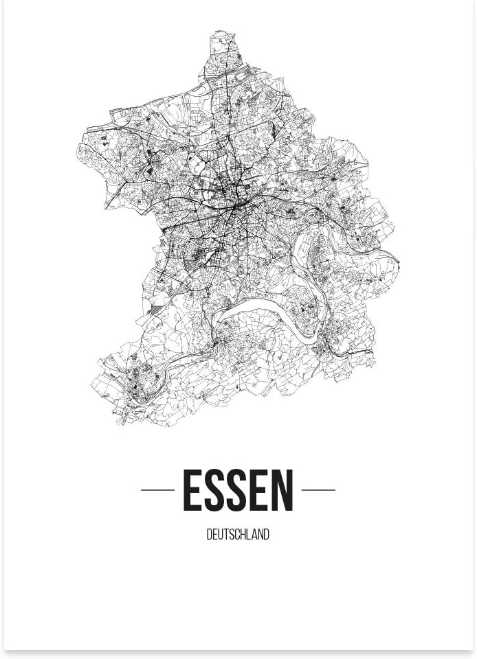 JUNIWORDS Stadtposter, Essen, Wähle eine Grösse, 60 x 90 cm, Poster, Schrift B, Weiss 60 x 90 cm Sch