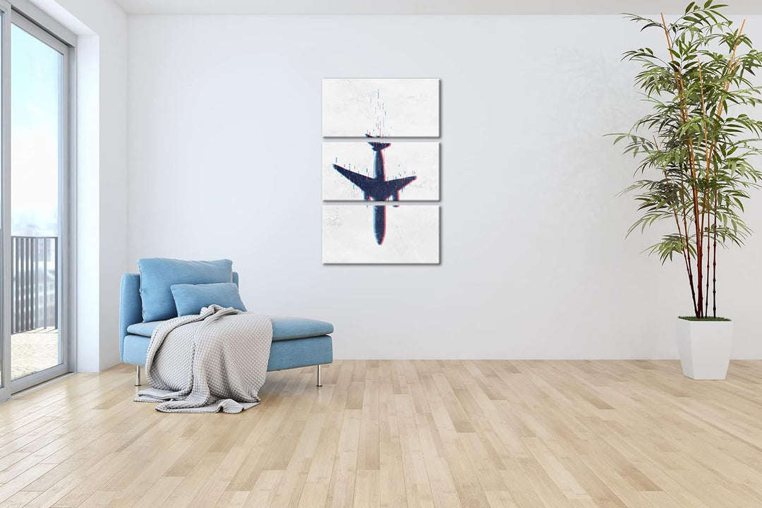 deyoli stürzendes Flugzeug Format: 3Teilig als Leinwandbild, Motiv fertig gerahmt auf Echtholzrahmen