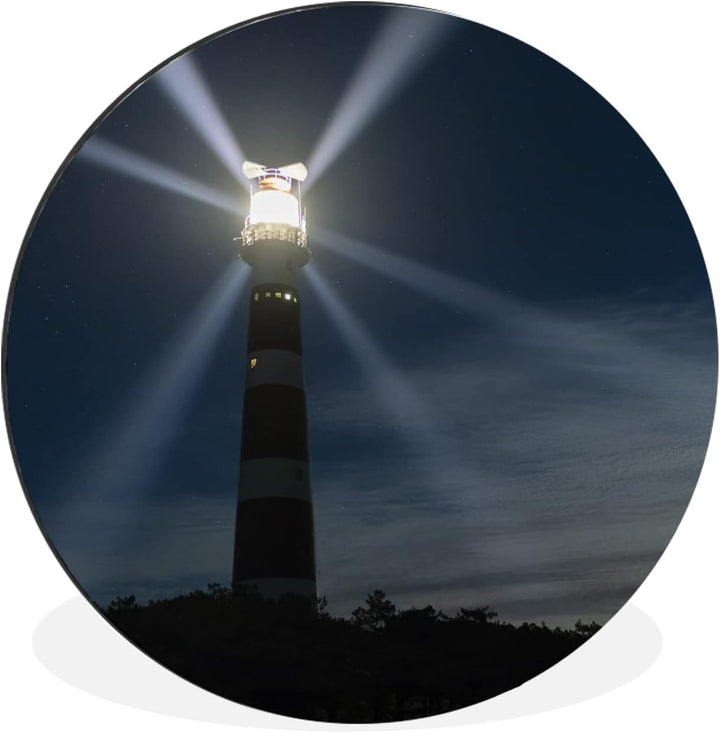 MuchoWow Wandbild Rund Wanddeko Deko Wohnzimmer Bilder 90x90 cm Leuchtturm von Ameland in der Abendd