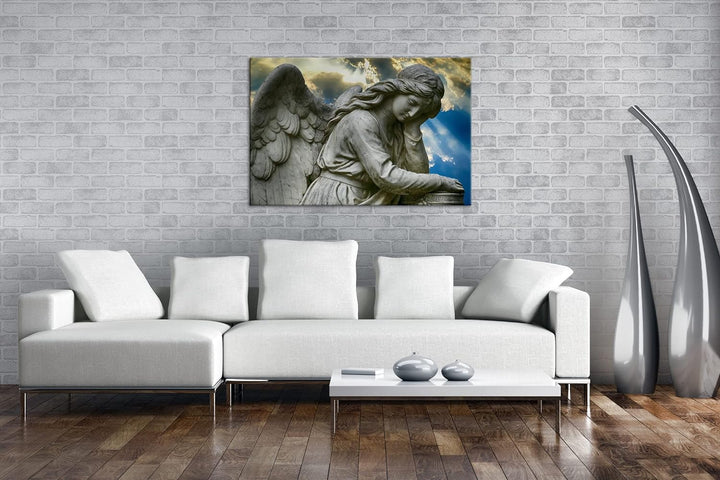 deyoli weinender Engel Format: 80x60 cm als Leinwandbild, Motiv fertig gerahmt auf Echtholzrahmen, H