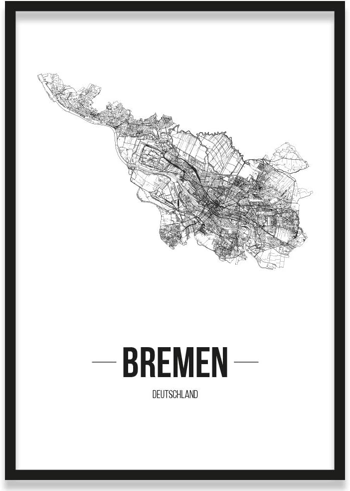 JUNIWORDS Stadtposter, Bremen, Wähle eine Grösse, 21 x 30 cm, Poster mit Rahmen, Schrift B, Weiss 21