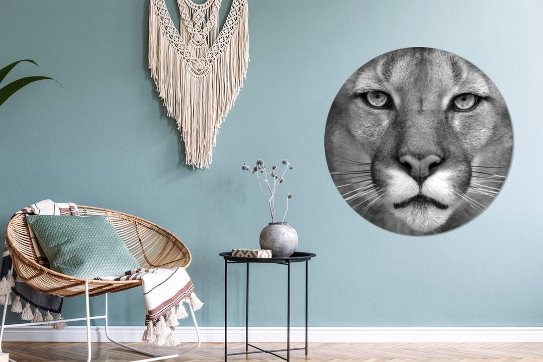 MuchoWow Wandbild Rund Wanddeko Deko Wohnzimmer Bilder 90x90 cm Panther - Wildlife - Schwarz - Weiss