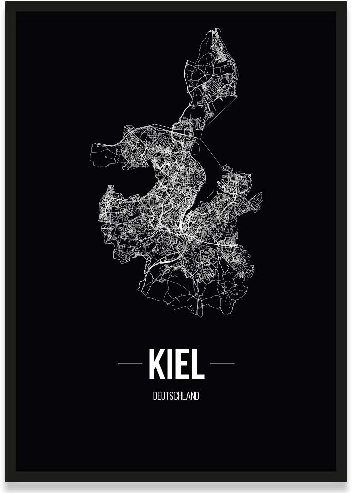 JUNIWORDS Stadtposter, Kiel, Wähle eine Grösse, 21 x 30 cm, Poster mit Rahmen, Schrift B, Schwarz 21